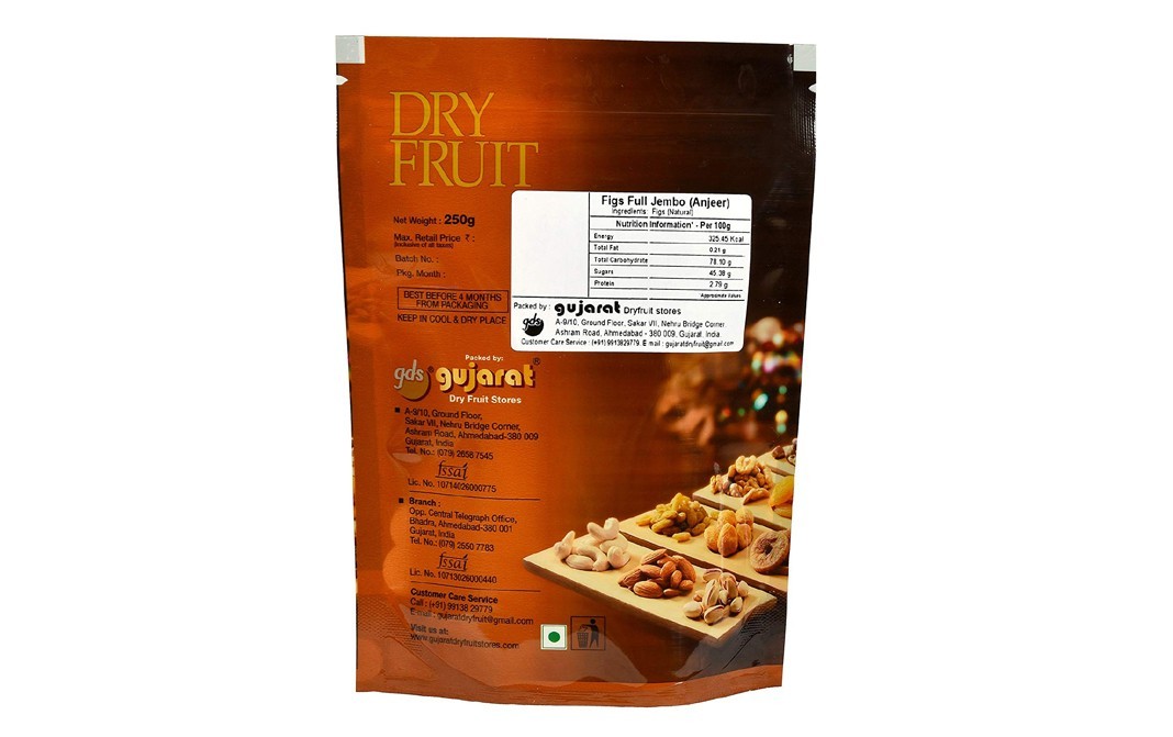 Gujarat Dry Fruit Stores Figs (Anjeer) Jumbo    Pack  250 grams